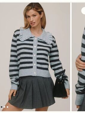Maeve Ainsley ruffle collar stripe sweater